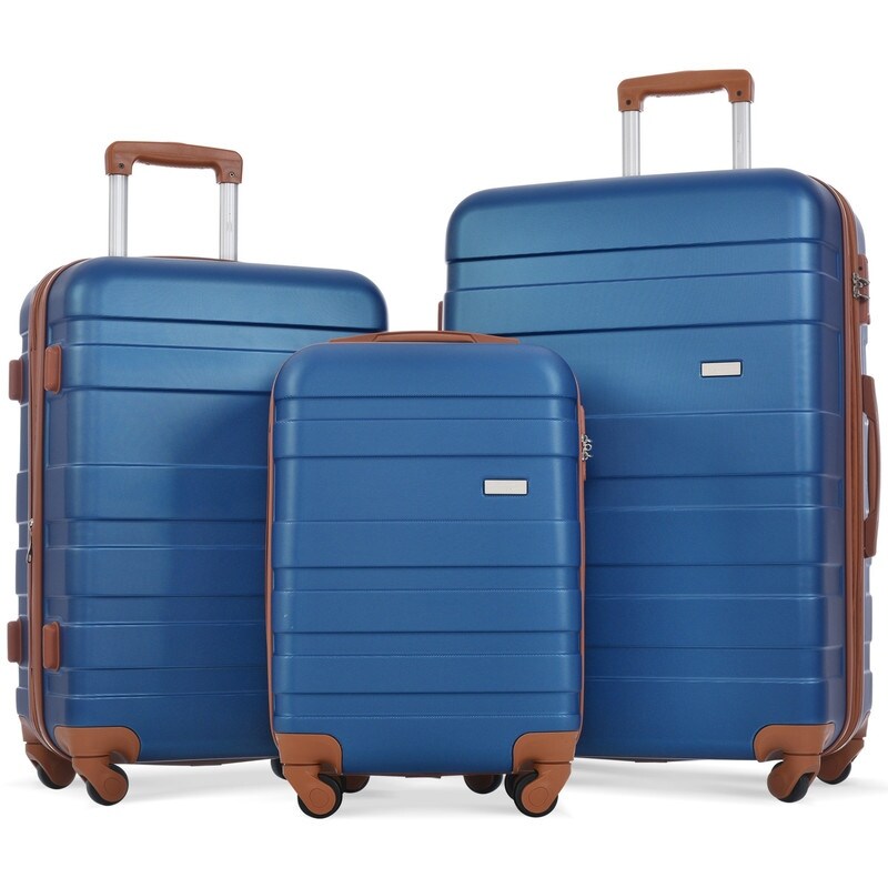 3pcs Clearance Luggage Hardside Lightweight Durable Suitcase sets Navy and Brown
