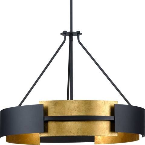Lowery Collection Five-Light Textured Black Distressed Gold Hanging Pendant Light - 26 in x 26 in x 20 in