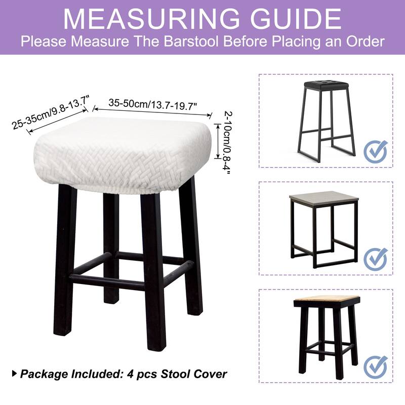 4pcs Stool Covers Rectangle, Bar Stool Covers Saddle Seat Cover - White