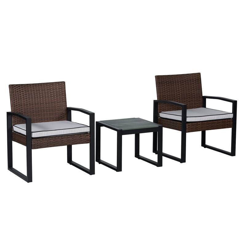 Elina 3-Piece Modern Coastal Faux Wicker Conversation Outdoor Patio Set, by JONATHAN Y