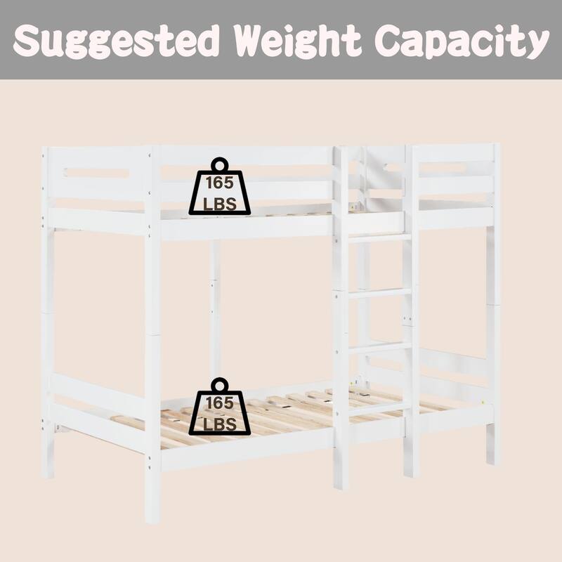 White Twin/Twin Bunk Bed with Slat System