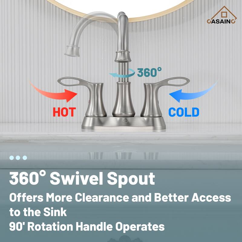 4 in. Centerset Double Handle Bathroom Faucet with Drain Kit Included