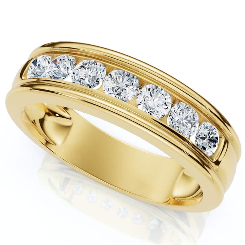 5/8Ct Men's Diamond Channel Set Brushed Wedding Ring Gold Lab Grown