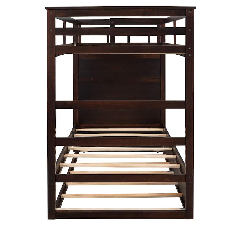 Hardwood Twin Over Twin Bunk Bed with Trundle and Staircase