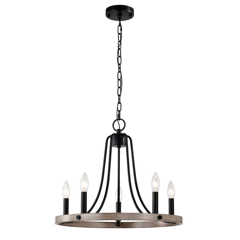 Ultan 21 Inch Farmhouse Candle Chandelier with 5 Light - N/A