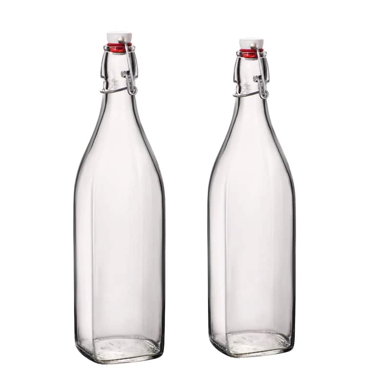 Bormioli Rocco Square Swing Top Glass Bottles With Airtight Hermetic Lid - 33.75 oz - 2 Piece