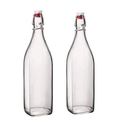 Bormioli Rocco Square Swing Top Glass Bottles With Airtight Hermetic Lid - 33.75 oz