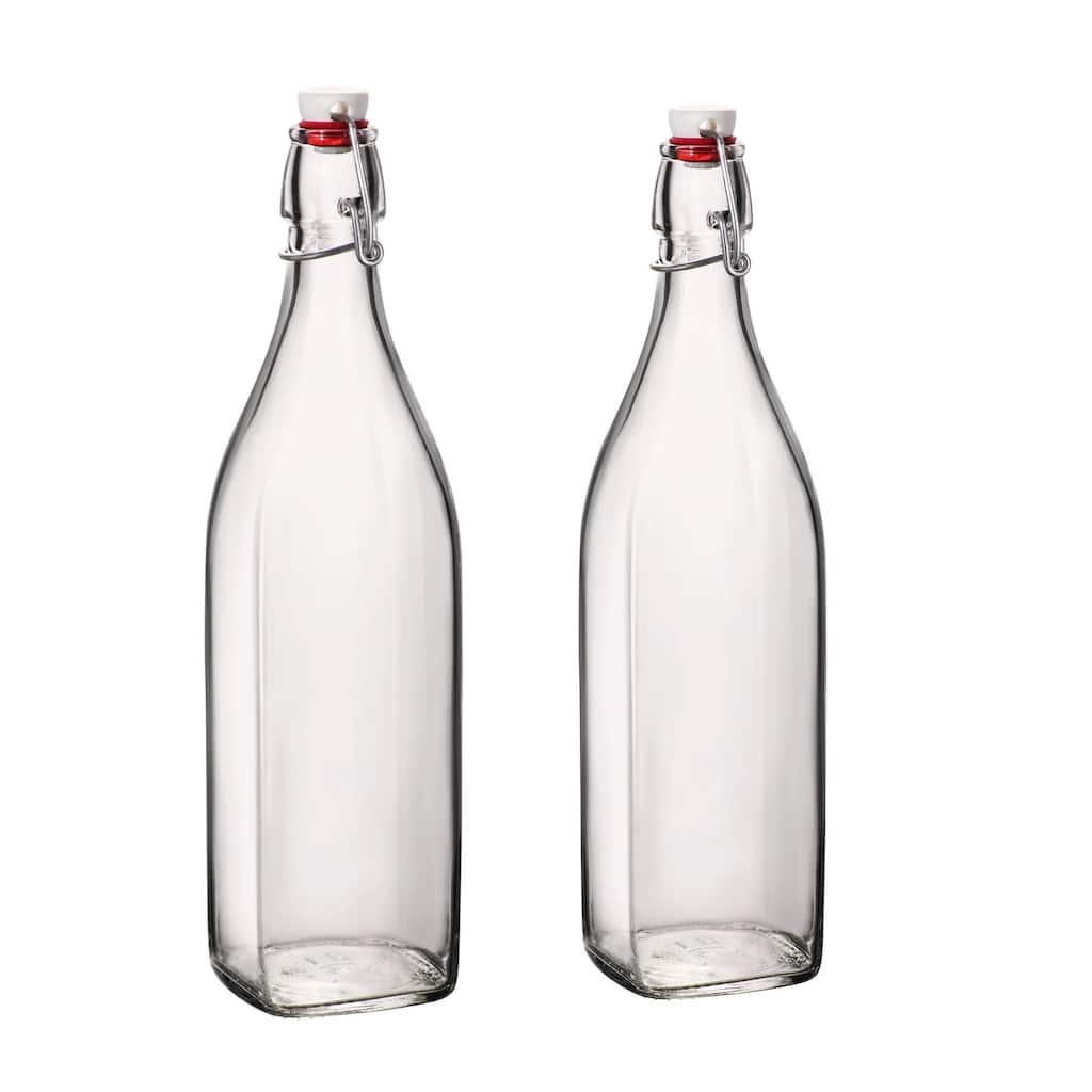 Bormioli Rocco Square Swing Top Glass Bottles With Airtight Hermetic Lid - 33.75 oz