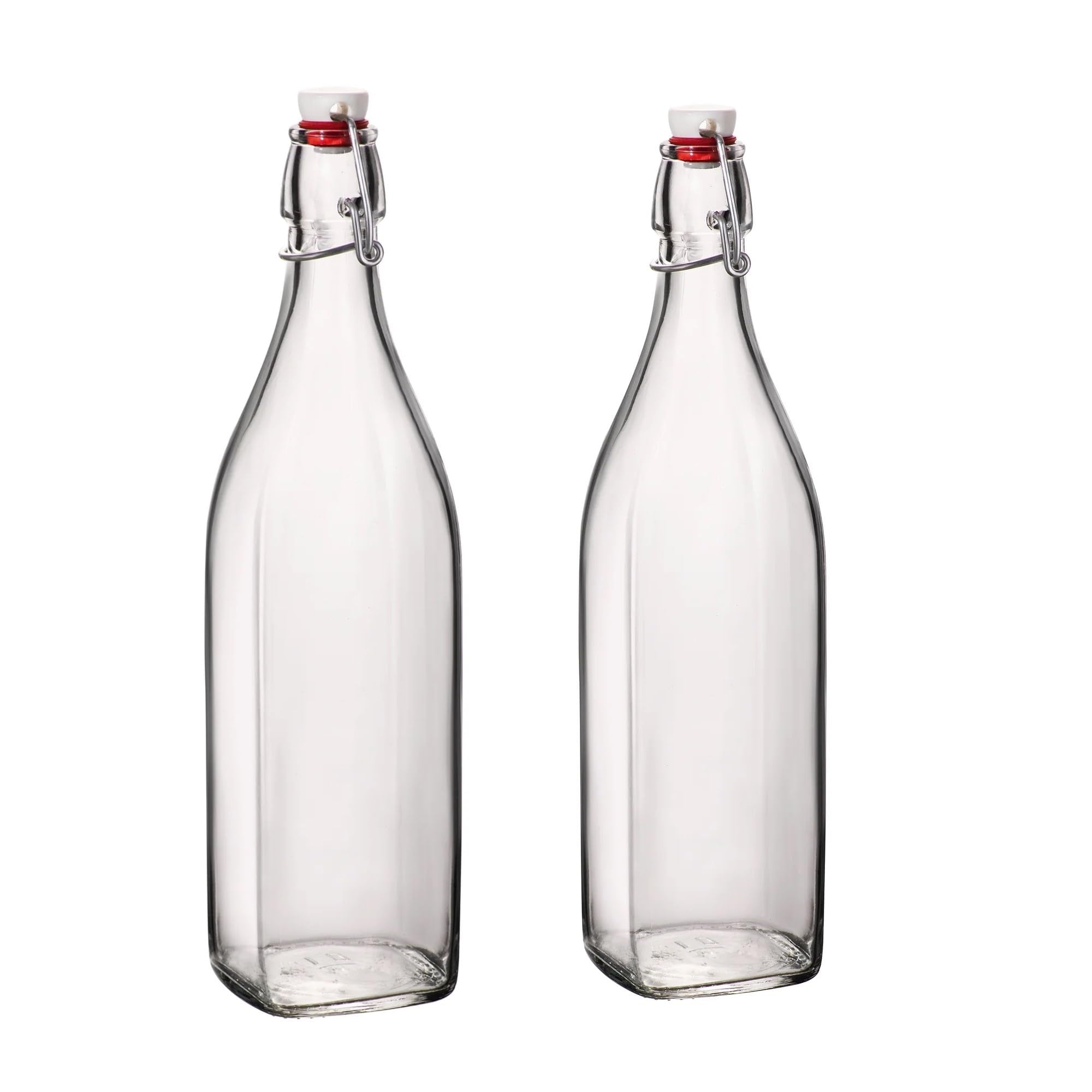Bormioli Rocco Square Swing Top Glass Bottles With Airtight Hermetic Lid - 33.75 oz