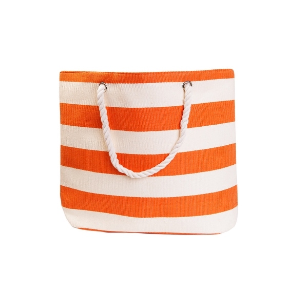 20” Orange and White Striped Pattern Straw Beach Tote Bag with Pocket - N/A