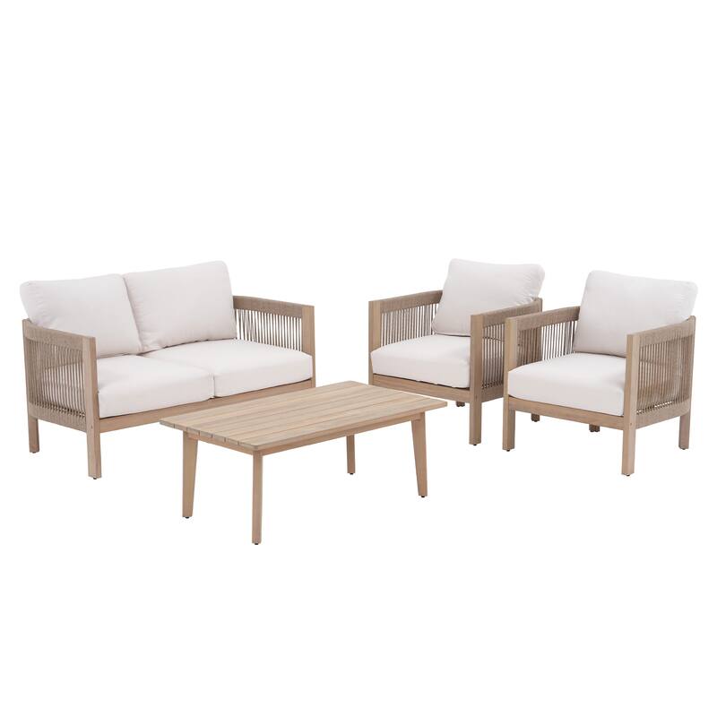 Outdoor Acacia Wood Conversation Set with Cushions