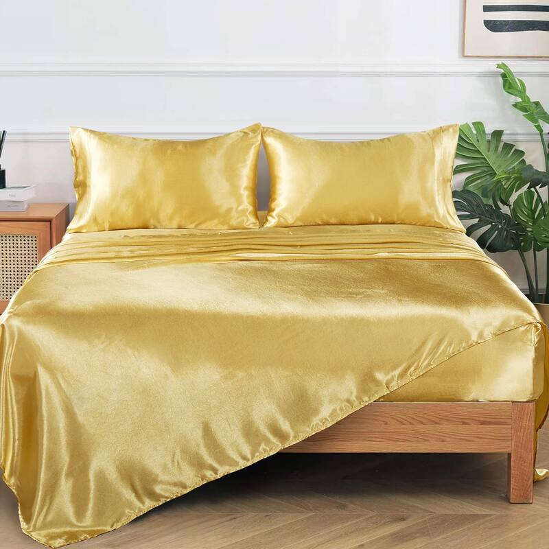 Remembrance Satin 4-piece Bed Sheet Set - King - Gold
