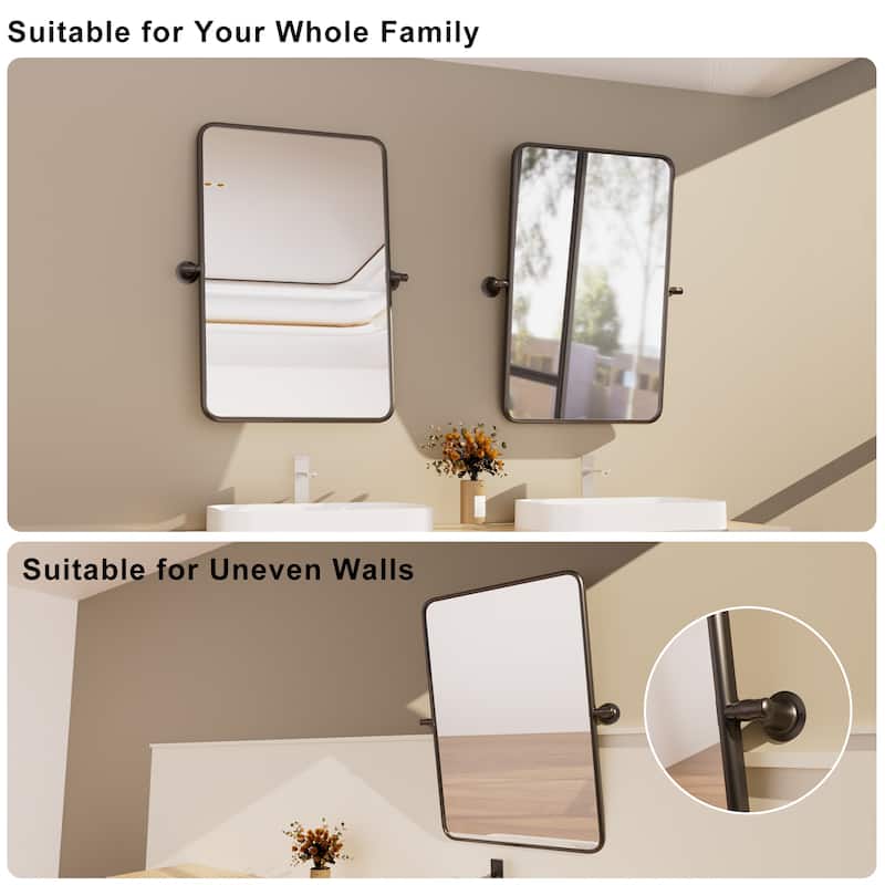 Rectangle Bathroom Tilting Vanity Wall Pivot Mirror, with Rounded Corner Design