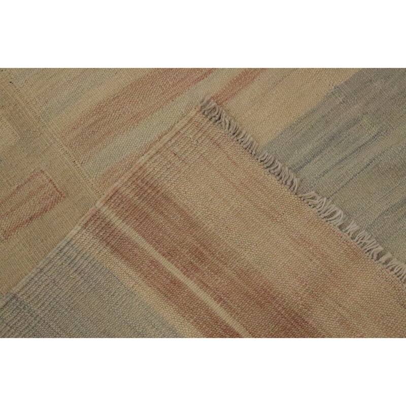 Hand Woven Oriental 100% Wool Carpet Southwestern Tribal Beige & Ivories Kilim Area Rug - 13' 1'' X 10' 1''