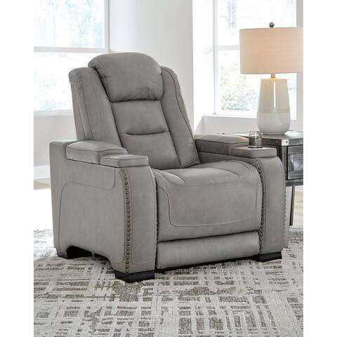 The Man-Den Contemporary Power Recliner with Adjustable Headrest, Dove Gray