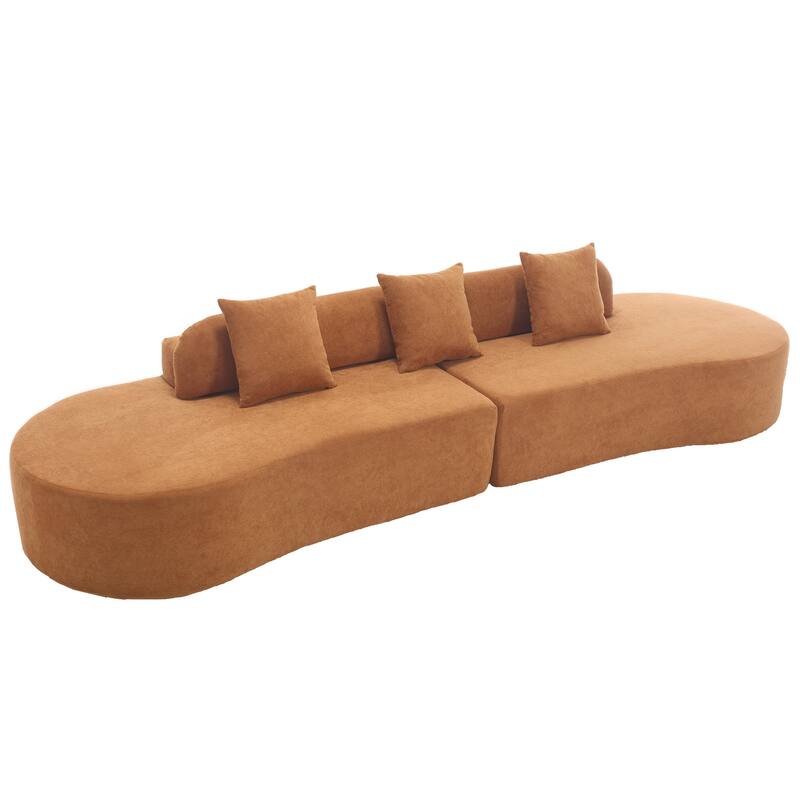Modern Curved Modular Sectional Sofa, Terrycloth 4 Seater Cloud Boneless Couch, Upholstered Round Couch with 3 Pillows