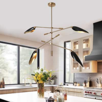 Modern 4-Light Black Gold Linear Chandelier Metal Pendant Lights for Dining Room - 48 X 5.5 X 19.3
