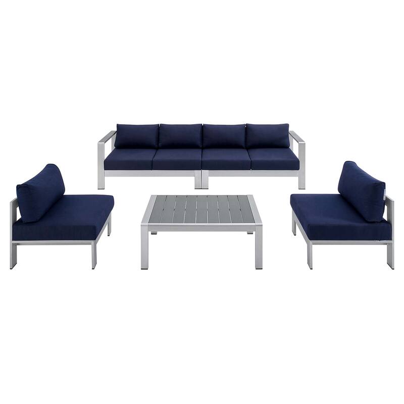 Shore Sunbrella Outdoor Patio Aluminum 5 Piece Sectional Sofa Set