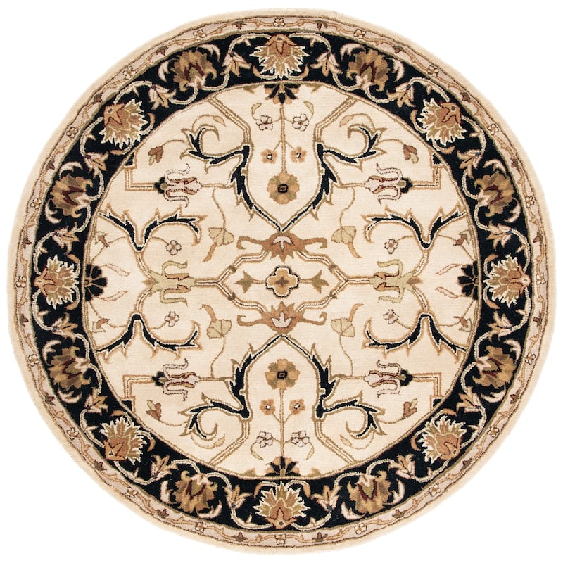 SAFAVIEH Handmade Heritage Abc Traditional Oriental Wool Rug - 6' x 6' Round - Ivory/Black