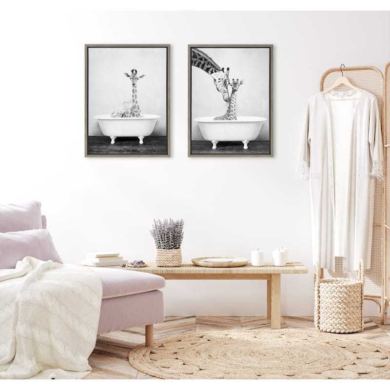 Kate and Laurel Sylvie Giraffe in Tub Framed Canvas by Amy Peterson