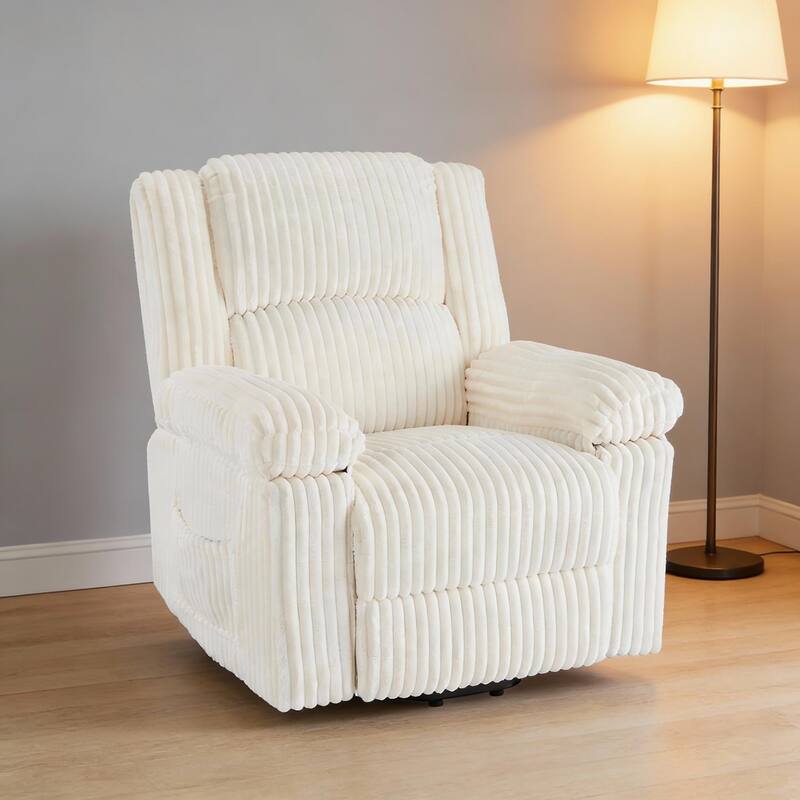 Corduroy Recliner Chair, Manual Recliner Sofa with Handle - White