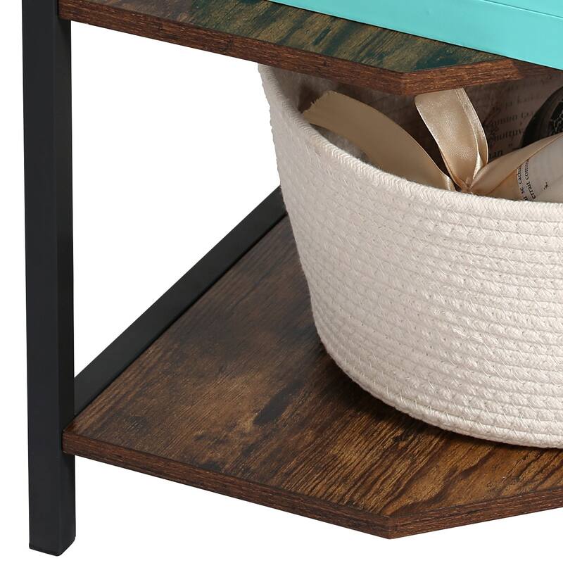 Javlergo Free-Standing 4-Tier Industrial Corner Bookcase Triangle Open Shelf with MDF & Metal Frame for Living Room