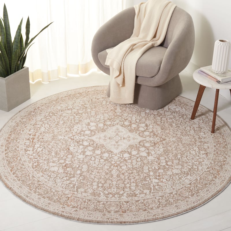 SAFAVIEH Willow Slip Resistant Anne Vintage Oriental Rug - 6'3" Round - Ivory/Sage