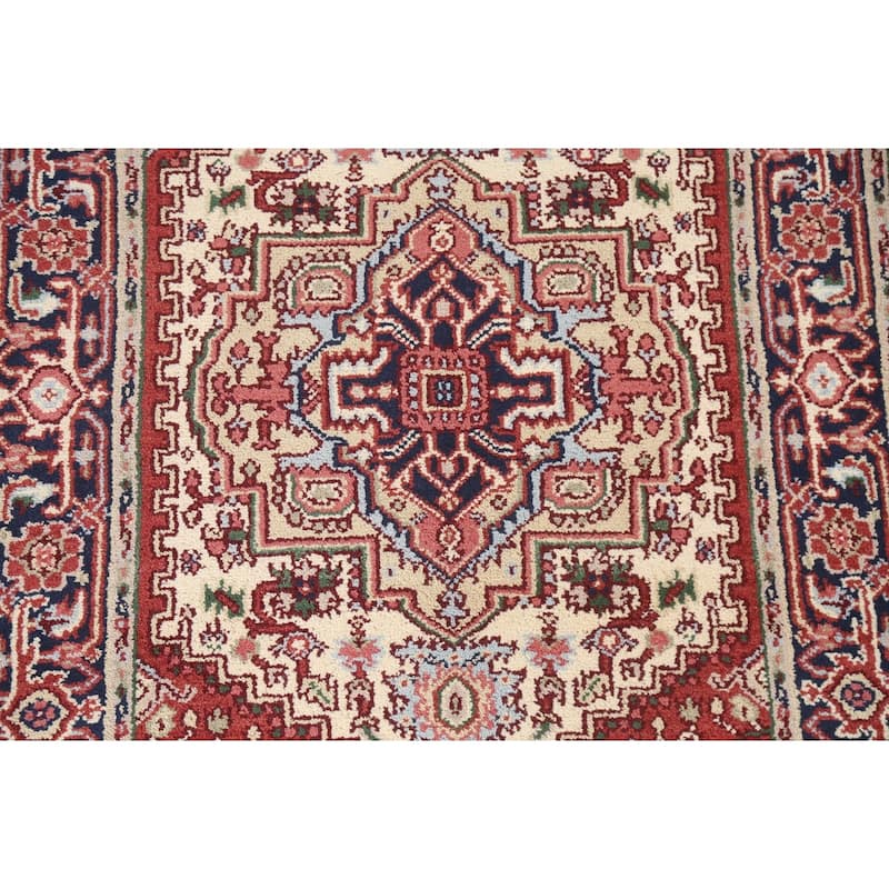 Geometric Traditional Heriz Serapi Oriental Wool Area Rug Hand-knotted - 4'0" x 5'11"