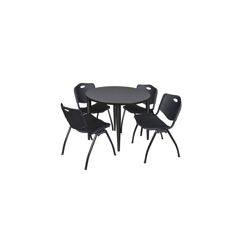 36 in. Round Breakroom Table- Grey Top, Black Base & 4 M Stack Chairs- Black