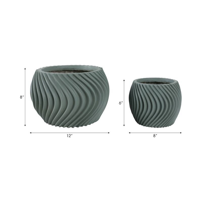 Polyresin Planters Twisted Design Sculptural Detailing (Set of 2) - 12" x 12" x 8"
