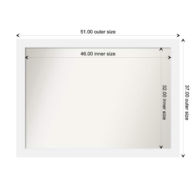 Corvino White Framed Non-Beveled Custom Wall Mirror, Bathroom Vanity Mirror - Outer Size: 51 x 37