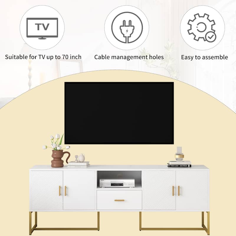 Wooden TV Stand with Irregular Legs Rectangular Decorative Media Center with Storage 4 Doors TV Cabinet for TV up to 70"