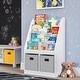 preview thumbnail 5 of 25, RiverRidge Kids Bookshelf and Toy Storage Organizer with 4 Racks and 2 Cubbies for Playroom, Nursery White with 2 Gray Bins