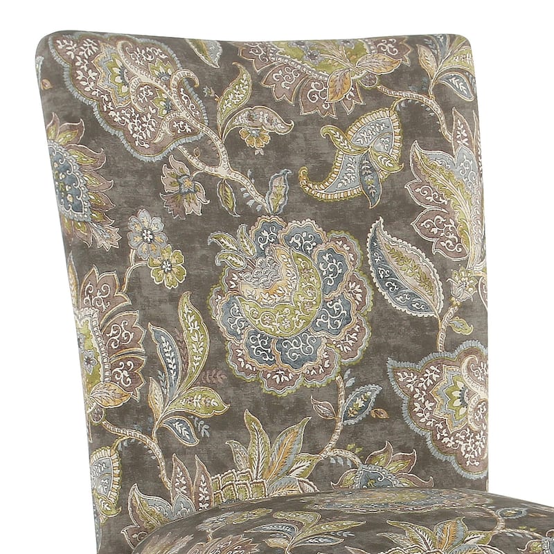 Floral Print Fabric Upholstered Parsons Chair with Wooden Legs, Multicolor, Set of Two