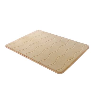 Taupe Wave Stitched Velvet Memory Foam Bath Mat Set 17"x24" AND 24"x32" Fast Drying Non Slip