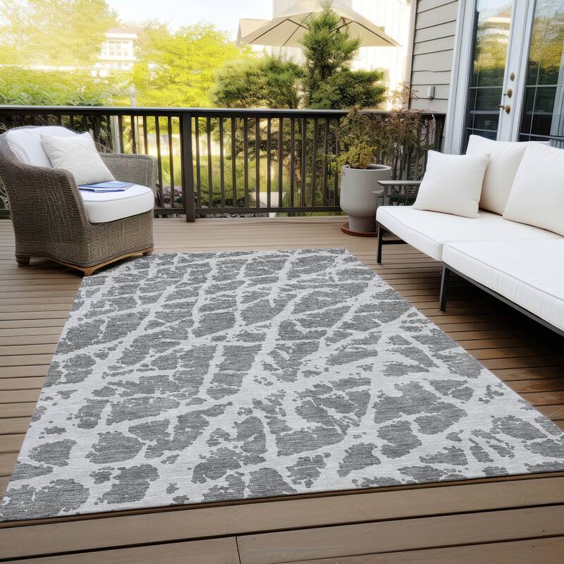 Machine Washable Indoor/ Outdoor Transitional Charcoal Crackle Chantille Rug - Charcoal - 9' x 12'