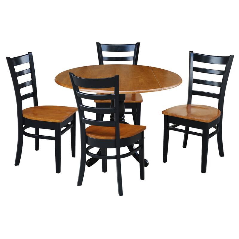 42 in. Drop Leaf Table with 4 Ladder Back Dining Chairs - 5 Piece Set
