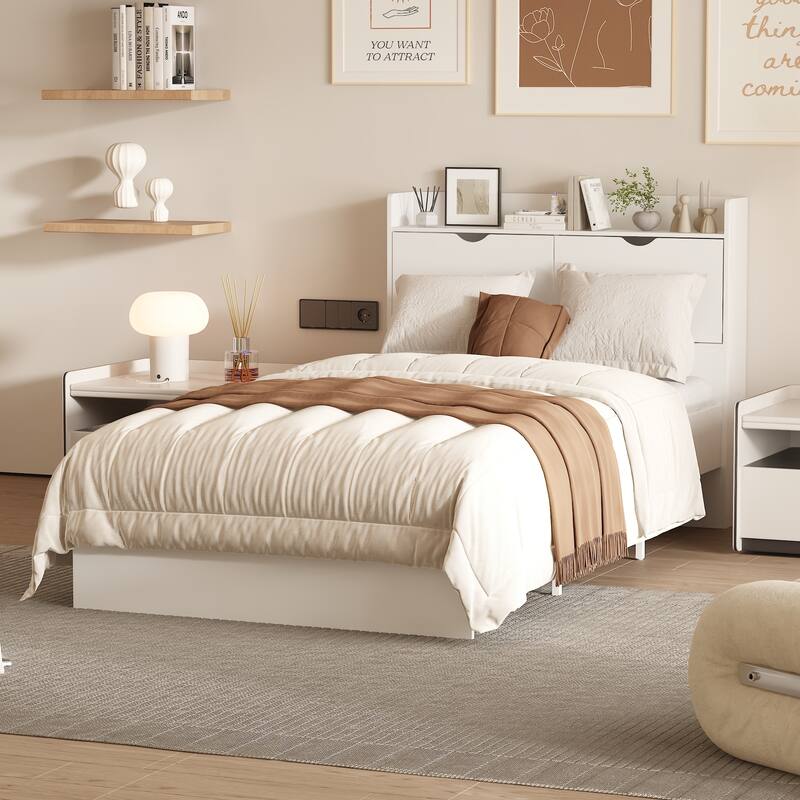 Timechee Twin Bed Frame with 3 Drawers And Hidden Storage Solid Wood