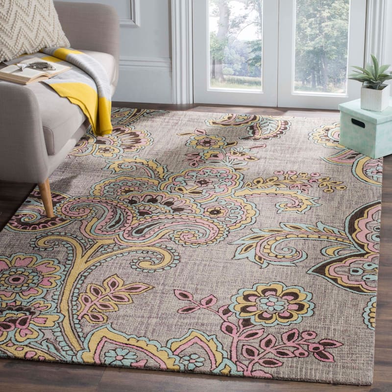 SAFAVIEH Handmade Allure Angie Modern Floral Wool Rug - 5' x 8' - Grey/Gold - Rectangle