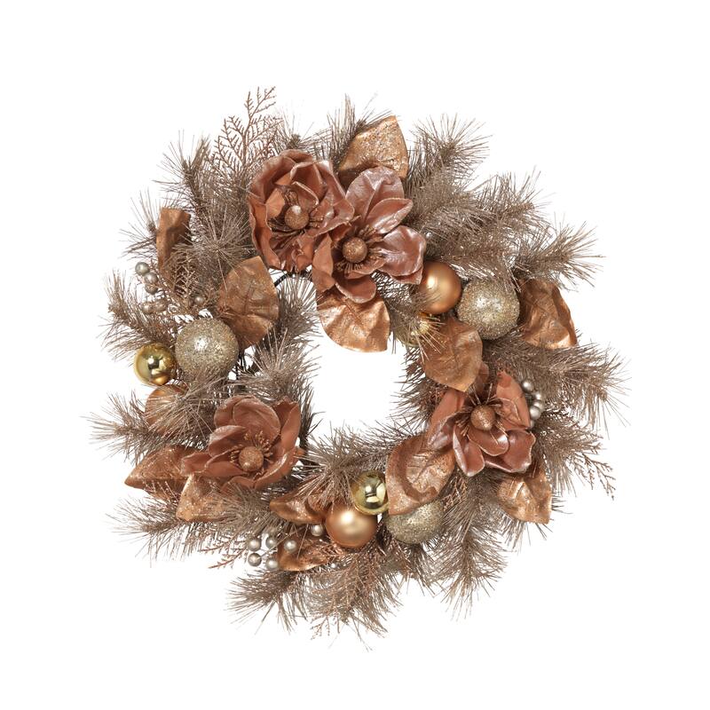 24 in. Champange Gold and Rose Gold Mangolia Wreath - Champagne
