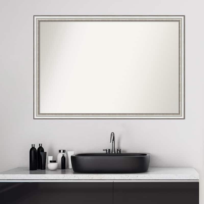 Non-Beveled Bathroom Wall Mirror - Salon Silver Narrow Frame - Salon Silver Narrow