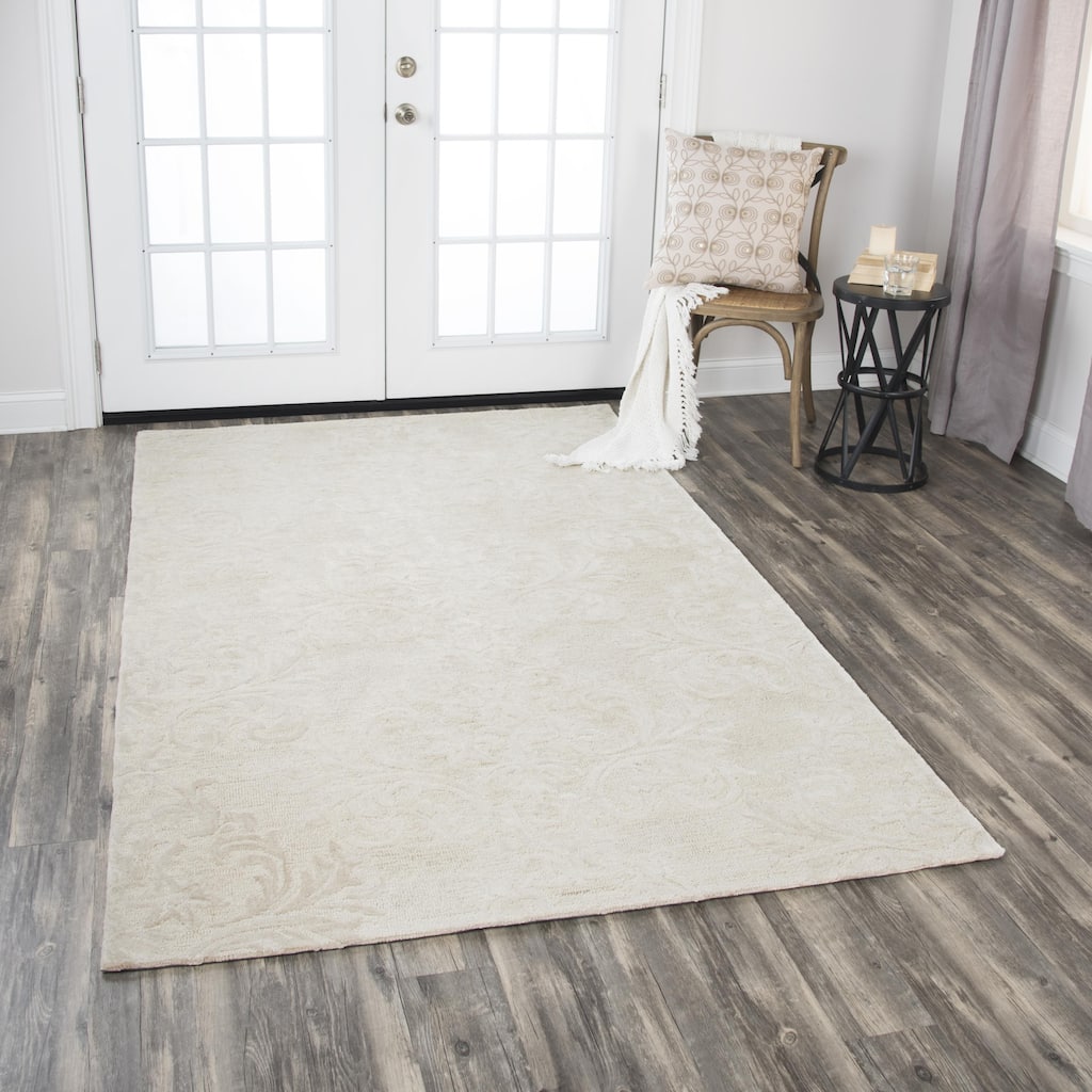 Alora Decor Emerson Neutral Ivory Damask Hand-tufted Wool Rug