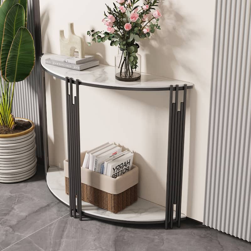 40 Inch Half Moon Console Table Sintered Stone-top Table for Entryway - 39.4x30.7 inch