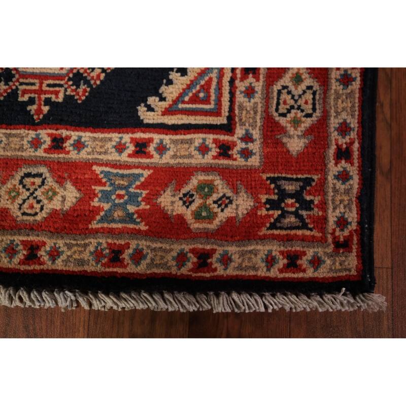 Dark Navy Blue Kazak Oriental Foyer Rug Hand-Knotted Wool Carpet - 2'0" x 3'0"