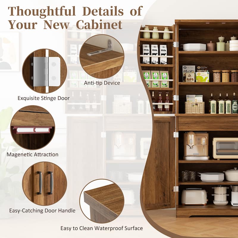 Kitchen Pantry Cabinet with Adjustable Shelves - Freestanding Storage Organizer
