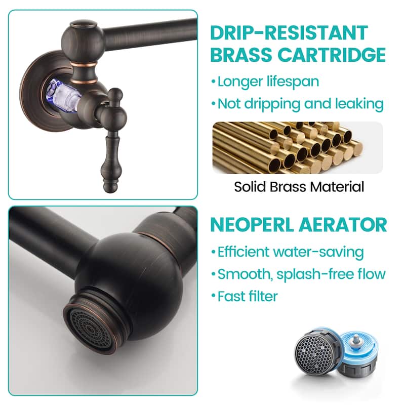 2-Handle Wall Mounted 180°horizontal rotation Pot Filler in Oil Rubbed Bronze