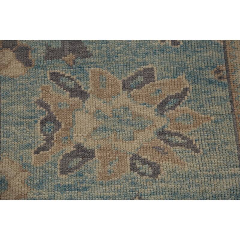 Hand Knotted Oriental 100% Wool Carpet Transitional Floral Navy Blue & Blues Oushak Runner Rug - 17' 2'' X 3' 4''