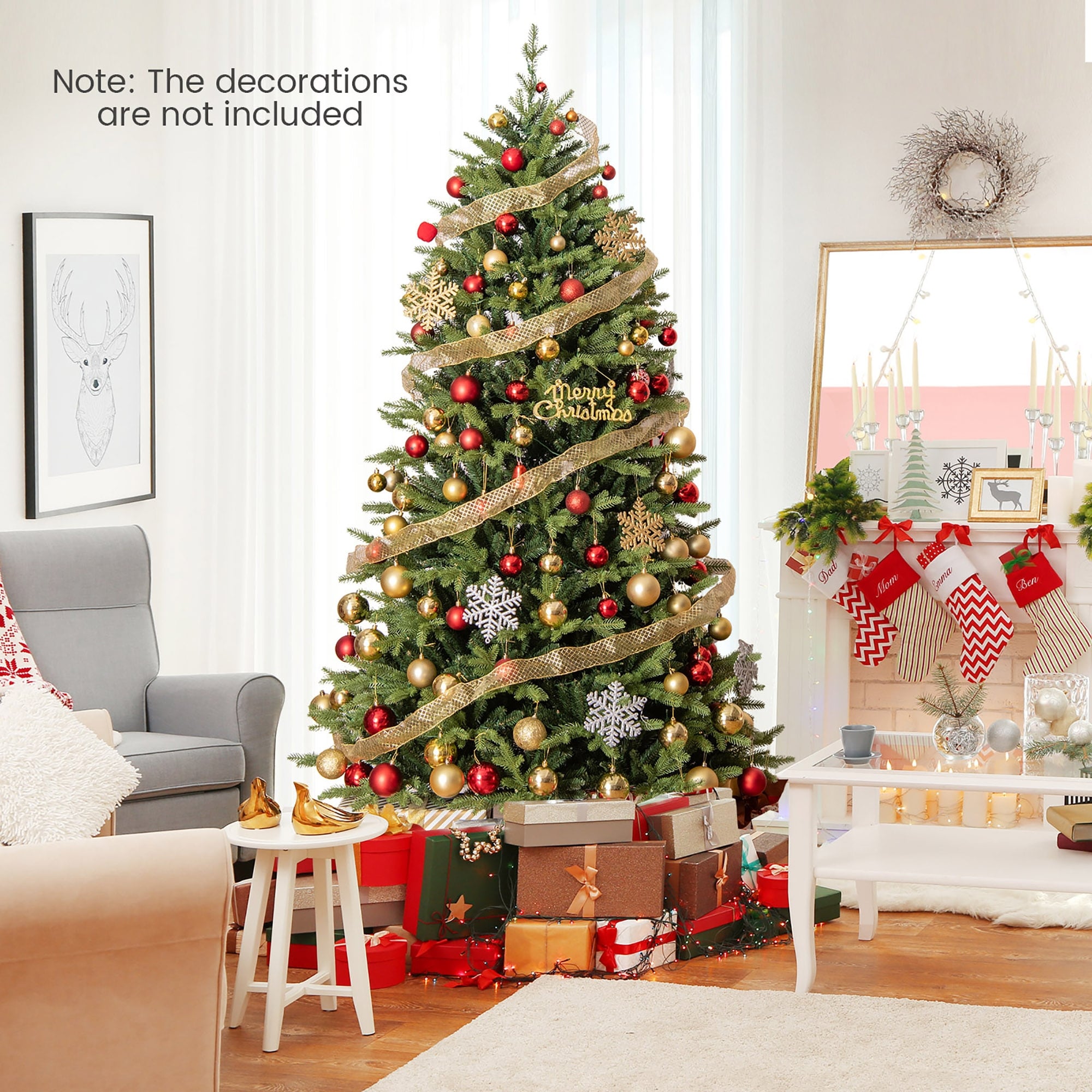 Gymax 7 FT Pre-Lit Artificial Christmas Tree Hinged Xmas Tree w