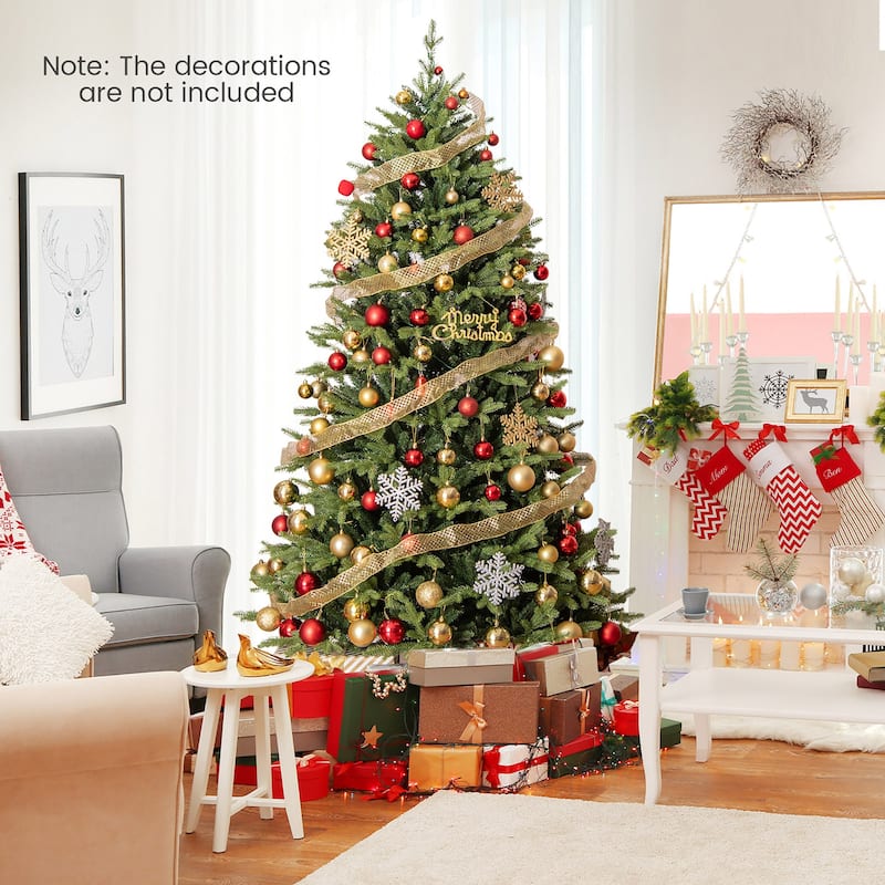 Gymax 7 FT Pre-Lit Artificial Christmas Tree Hinged Xmas Tree w/ 470