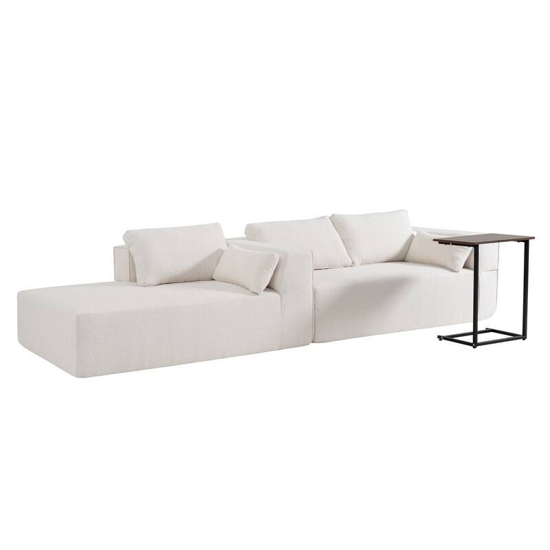 Modular Sectional Sofa with Side Table, Upholstered Cloud Sofa with L-Shaped Chaise Lounge, Full-Compressed Deep Seat Sofa